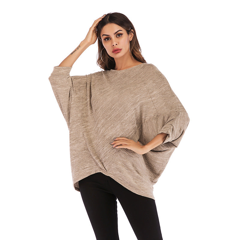 LOVEVOP popular Autumn wishebay New women's clothing 2025 solid color tops women's bat sleeves women's knitted sweater