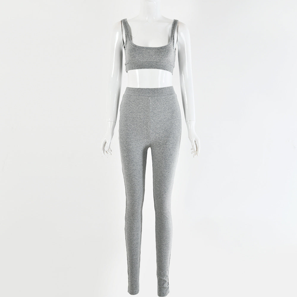 2025 INS women's clothing autumn new vest trousers solid color seamless knitted hip lift sexy yoga sports suit