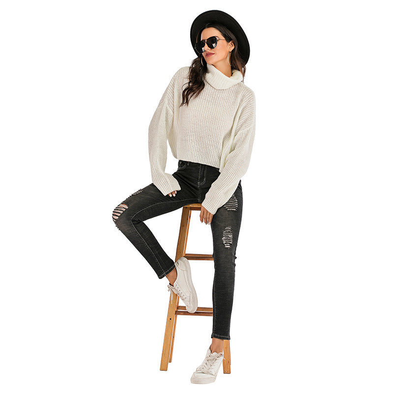 LOVEVOP popular New autumn and winter new short sweater fashionable solid color long-sleeved turtleneck pullover knitted sweater wholesale