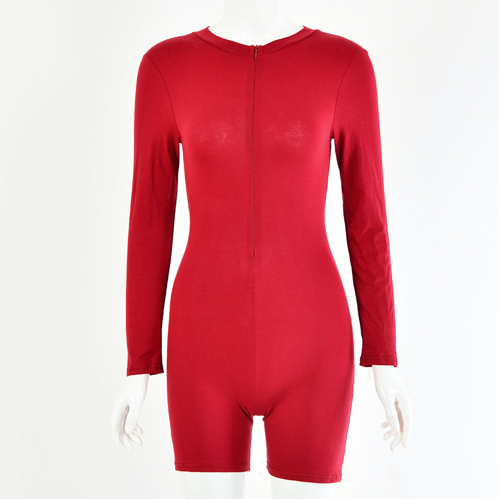 2025 Express 's new round neck long-sleeved sexy jumpsuit shorts autumn women's jumpsuit