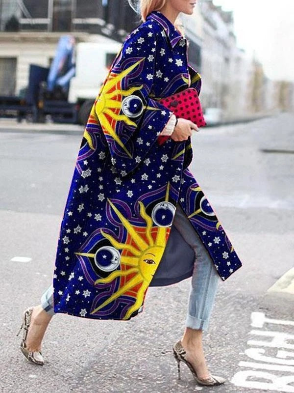 2025 autumn and winter new products wish independent station ebay amazon long horn sleeve jacket printed loose trench coat