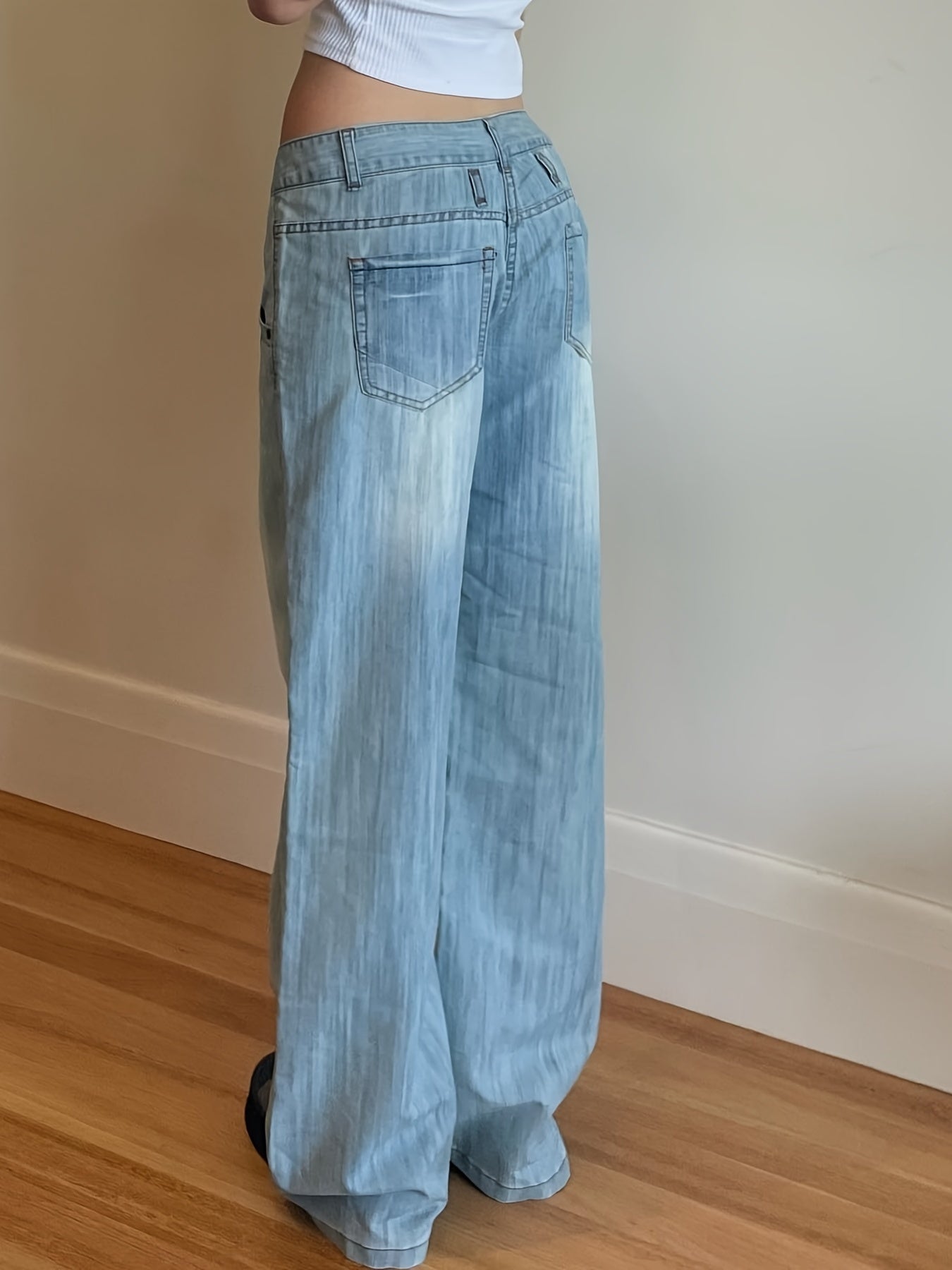 「lovevop」Retro Jeans Women Fashion Famale Clothing Loose Casual Jeans Mid Waist Y2K Streetwear Aesthetics Solid Baggy Straight Trousers, Women's Denim Jeans