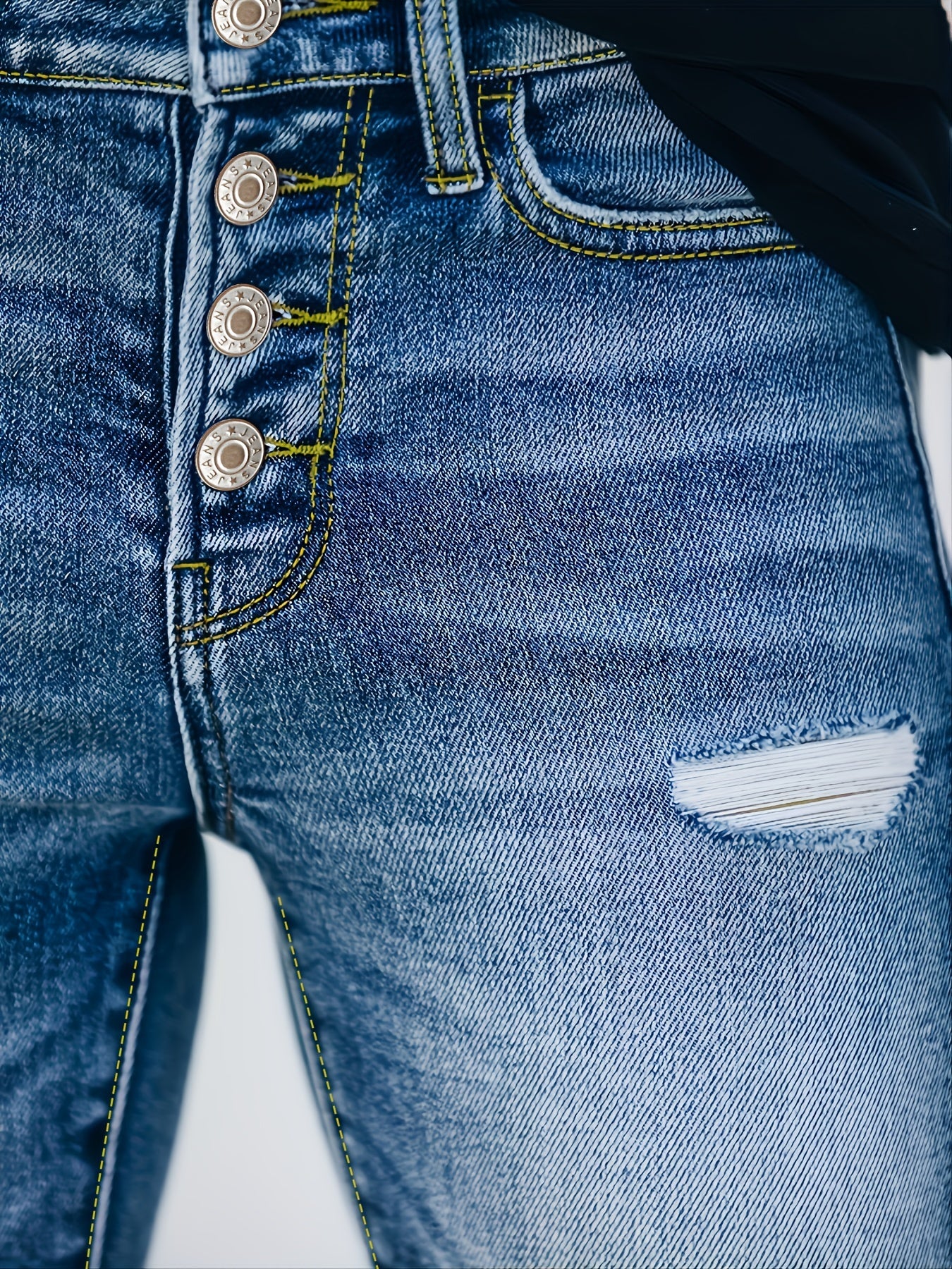 「lovevop」Women's Ripped Stretchy Button Fly Pocket Skinny Leg Jeans, Casual Denim Pants