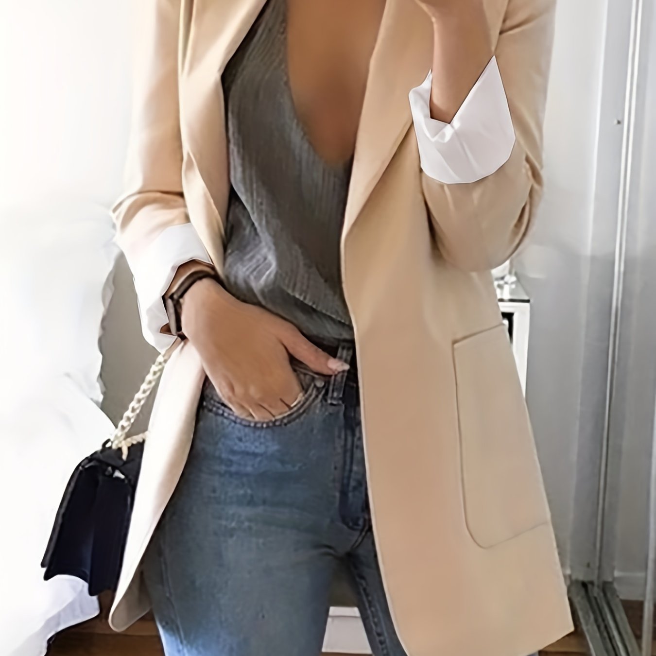 「lovevop」Women's Solid Lapel Blazer - Elegant and Versatile Open Front Jacket for Work and Casual Occasions
