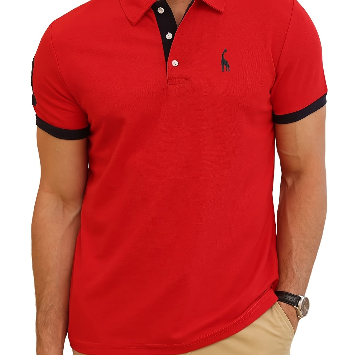 「lovevop」Men's Casual Slim Fit Embroidered Striped Polo Shirt