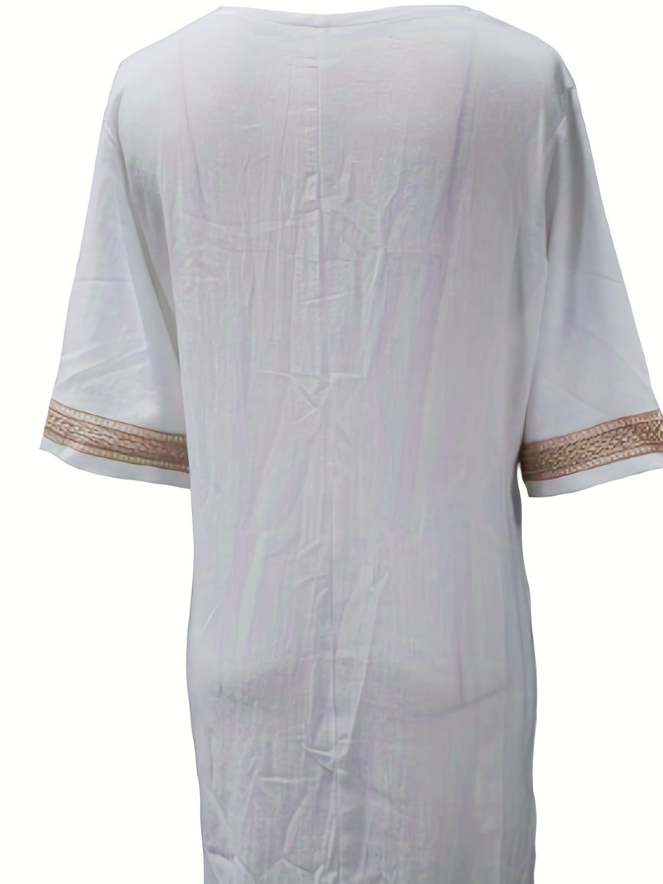 「lovevop」Solid Guipure Lace V-neck Dress, Elegant Contrast Trim Dress For Spring & Summer, Women's Clothing