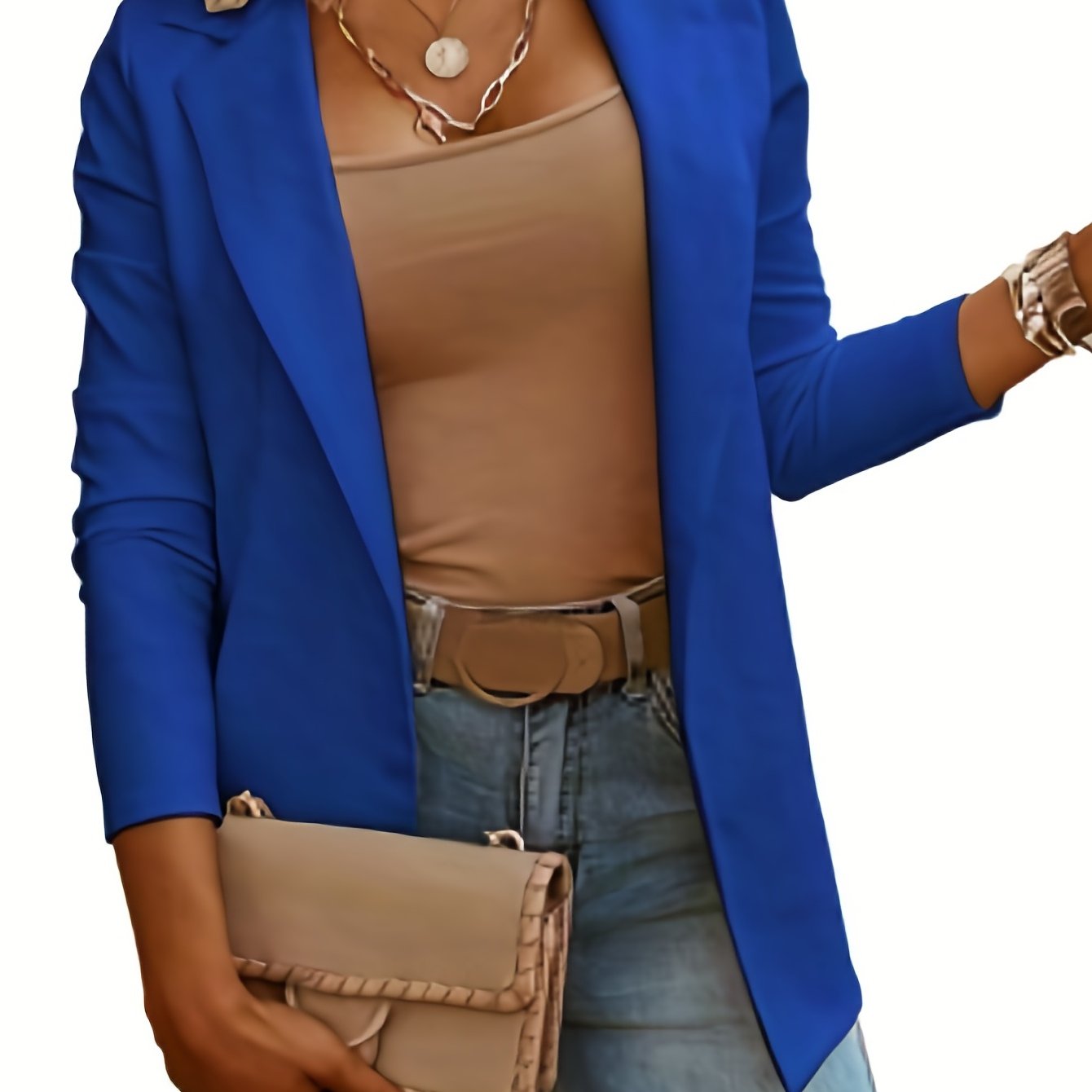 「lovevop」Solid Lapel Blazer, Casual Open Front Long Sleeve Work Office Outerwear, Women's Clothing