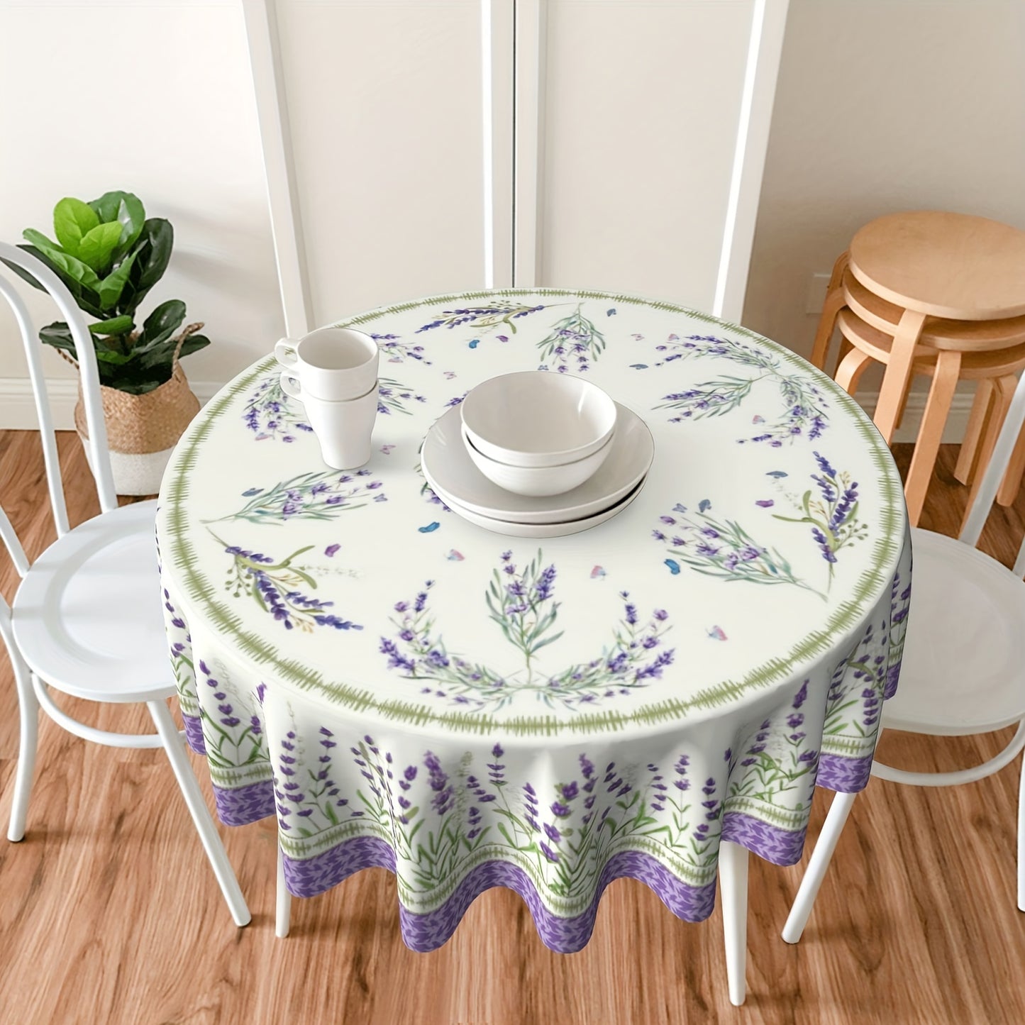 1pc Romantic Lilac Field Tablecloth - Spring/Summer Decor - Stain/Wrinkle-Free, Ideal for Home, Kitchen, Dining, Parties, & Gifts