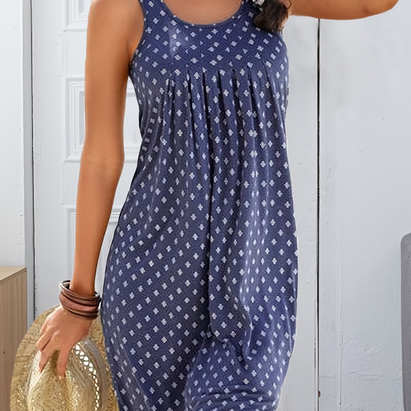 「lovevop」Casual Loose Print Dress, Sleeveless Fashion Summer Holiday Dresses, Women's Clothing