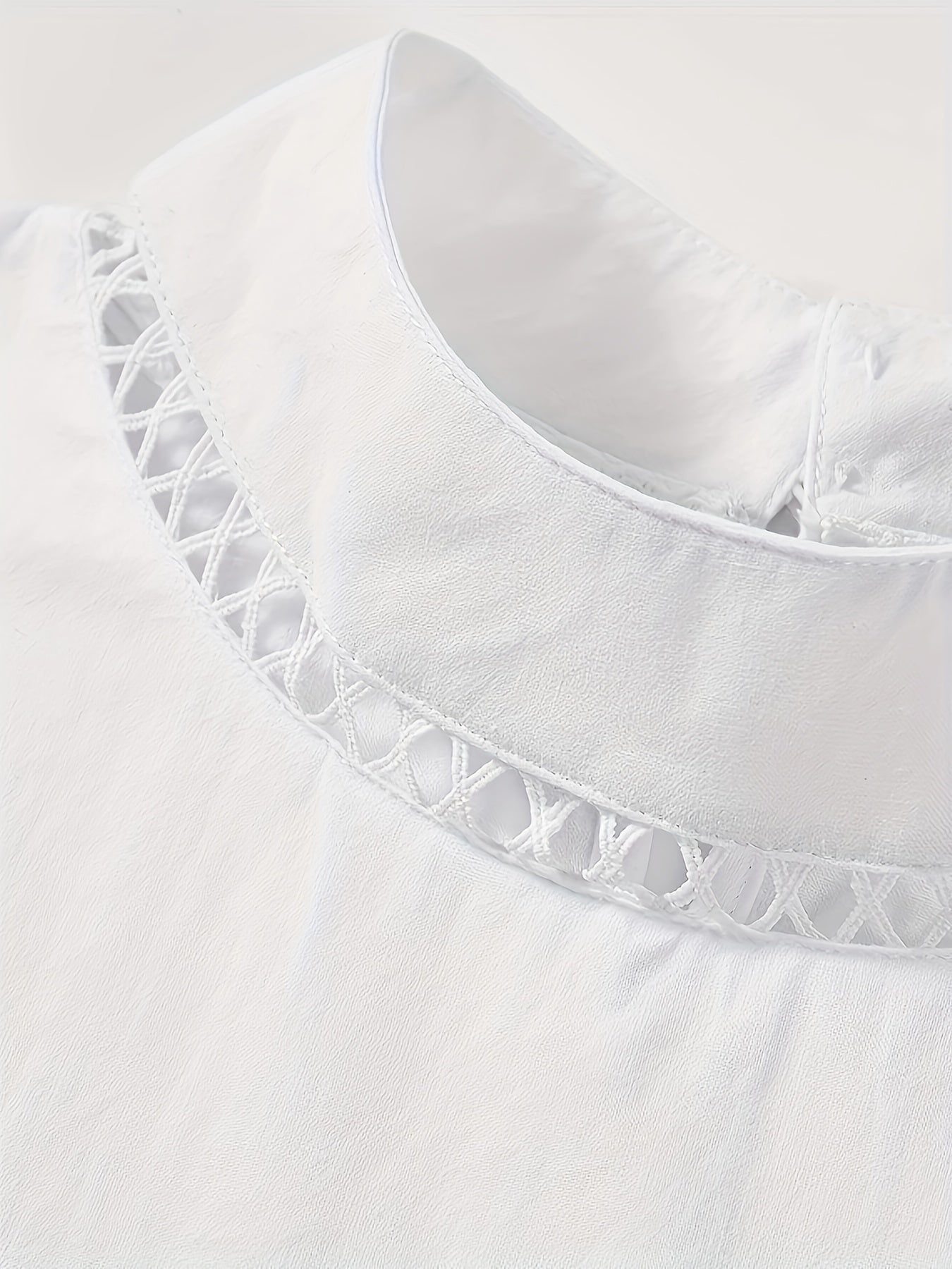 「lovevop」Solid Cut Out Blouse, Casual Stand Collar Short Sleeve Simple Blouse, Women's Clothing