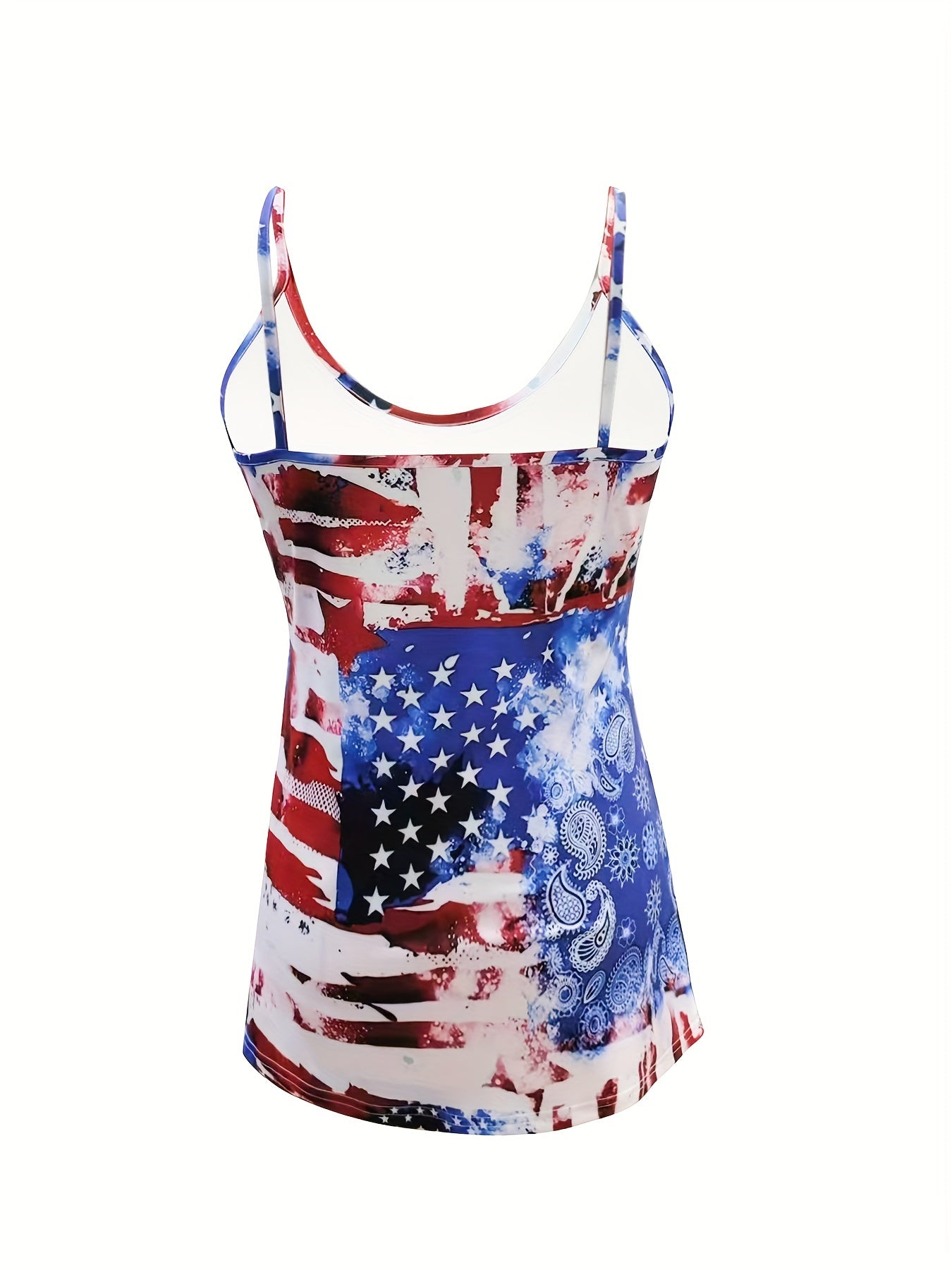 Casual American Flag Print Two-piece Set, Scoop Neck Sleeveless Strap Flare Top & Skinny Capri Leggings Outfits, Women's Clothing