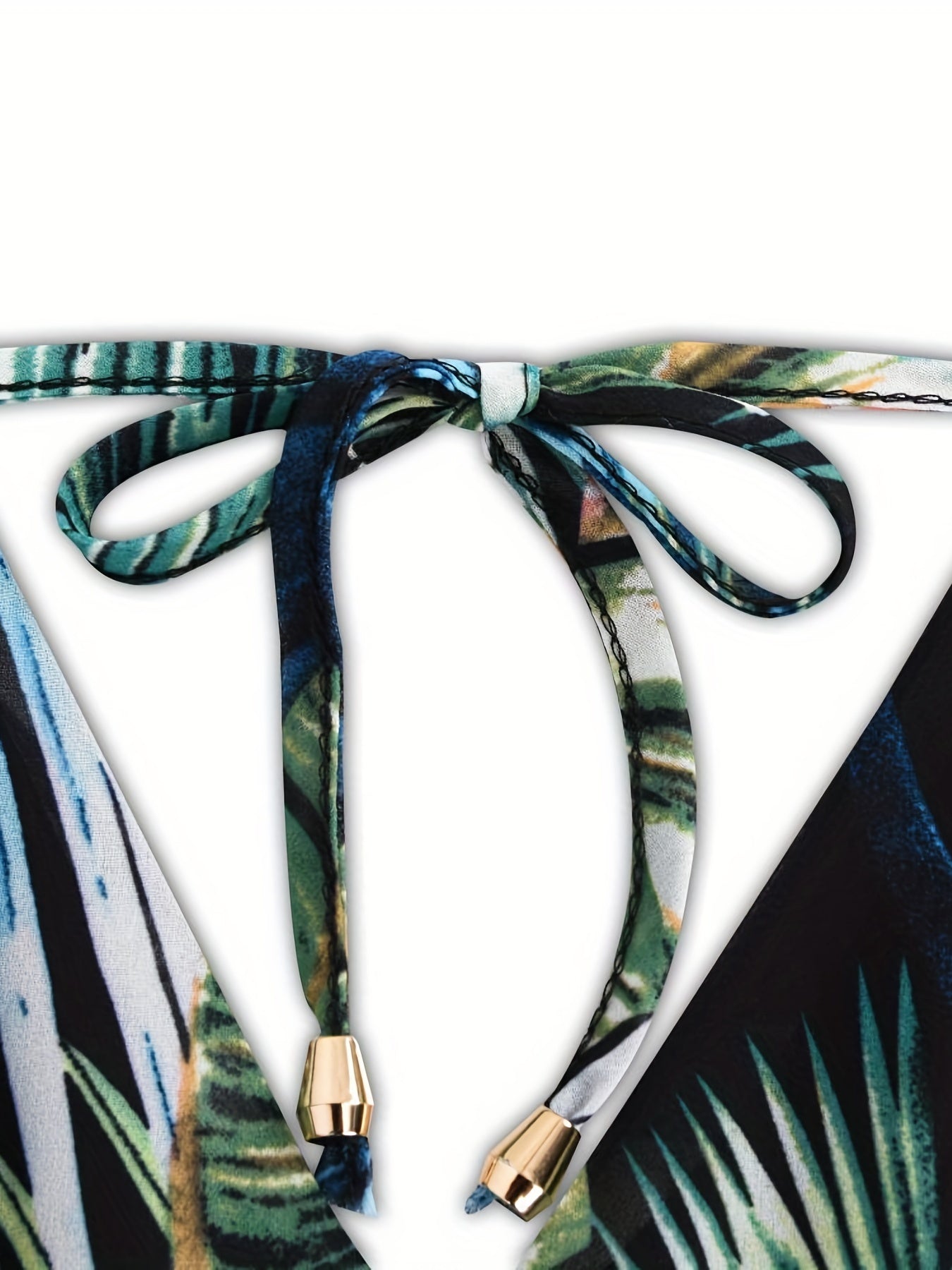 「lovevop」Boho Tropical Print Drawstring Dress, Casual Sleeveless V Neck Slim Waist Maxi Dress, Women's Clothing