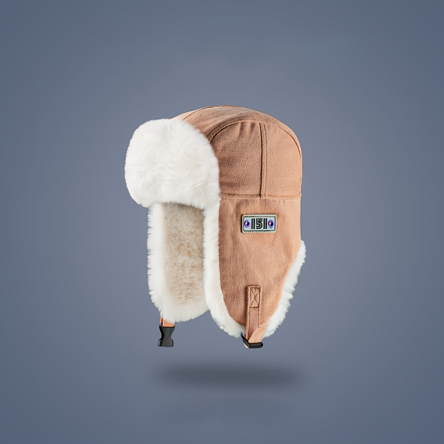 Winter Sports Bomber Hat Unisex - Polyester 100% Warm Earflap Pilot Cap with Buckle Closure, Lightweight, Non-Stretch, Knitted Craftsmanship, No Power Needed