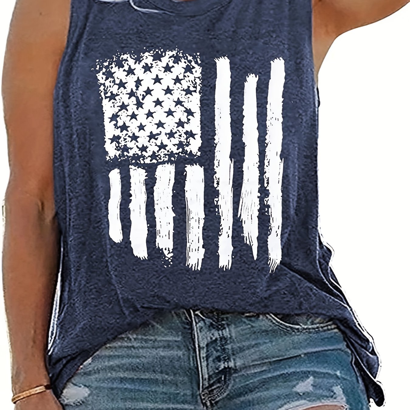 「lovevop」Flag Print Crew Neck Tank Top, Casual Sleeveless Tank Top For Summer, Women's Clothing