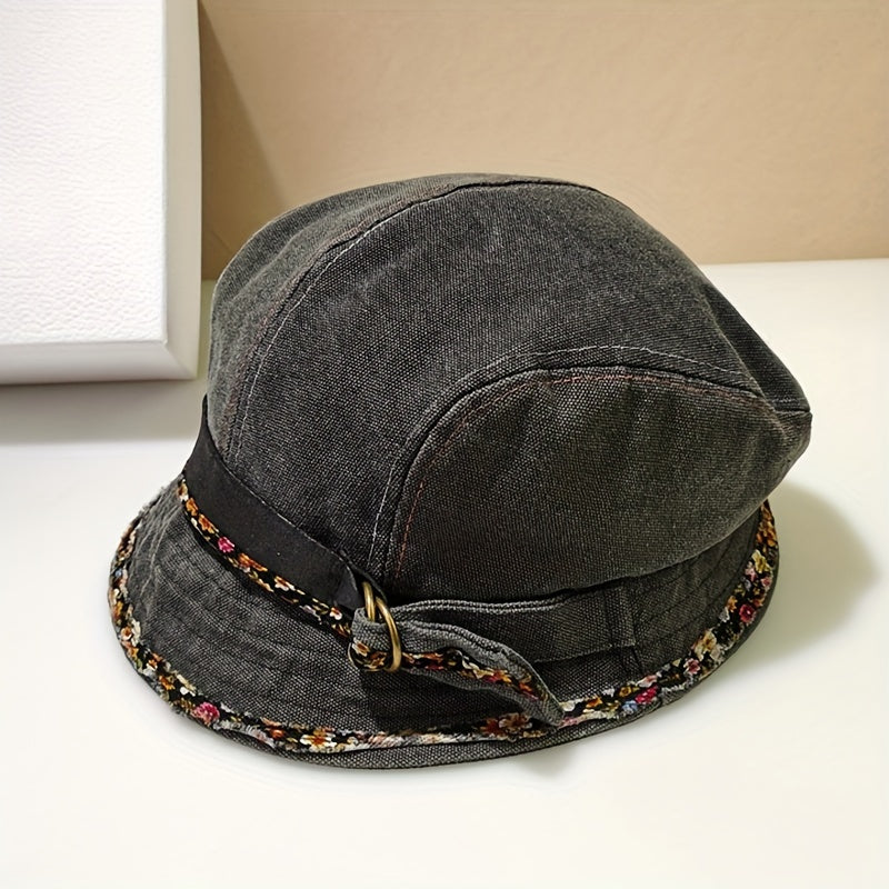 Womens Vintage-Inspired Lightweight Cotton Breton Cap - Artistic College Style Bucket Hat with Woven Craftsmanship and Lace Pattern - Perfect for Holiday and Everyday Wear