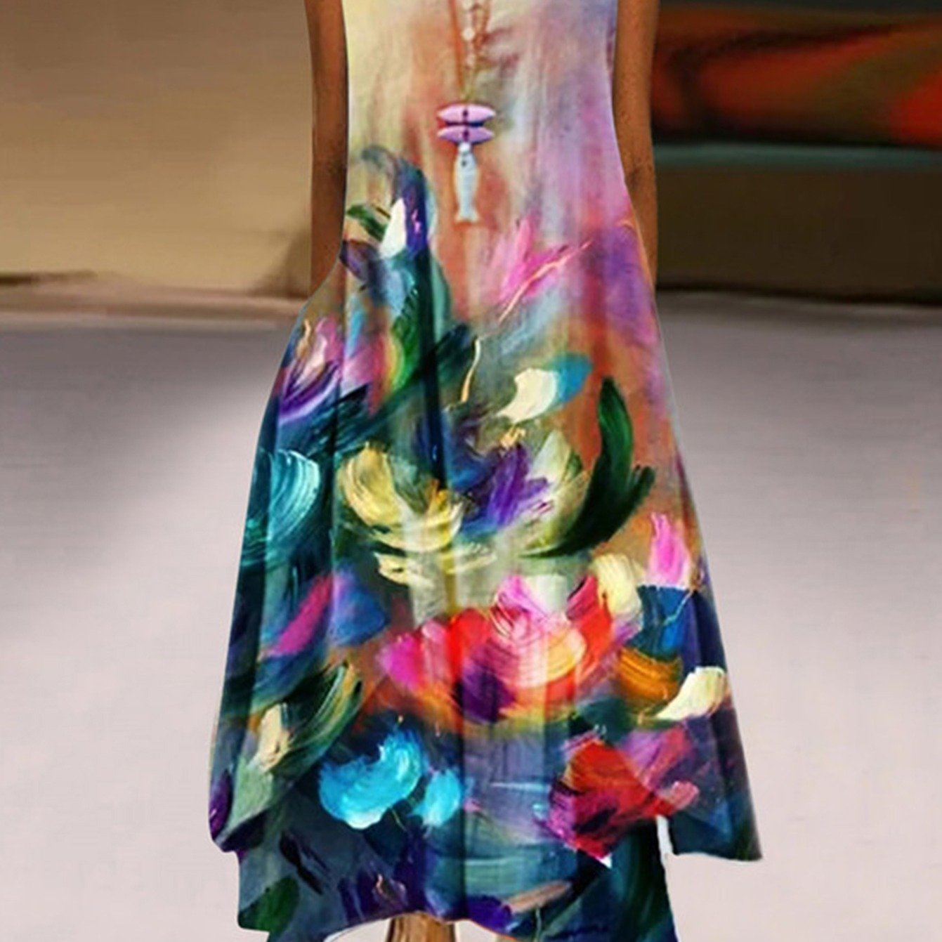 「lovevop」Women's Dresses Sleeveless A-Line Round Neck Casual Bohemian Maxi Dresses