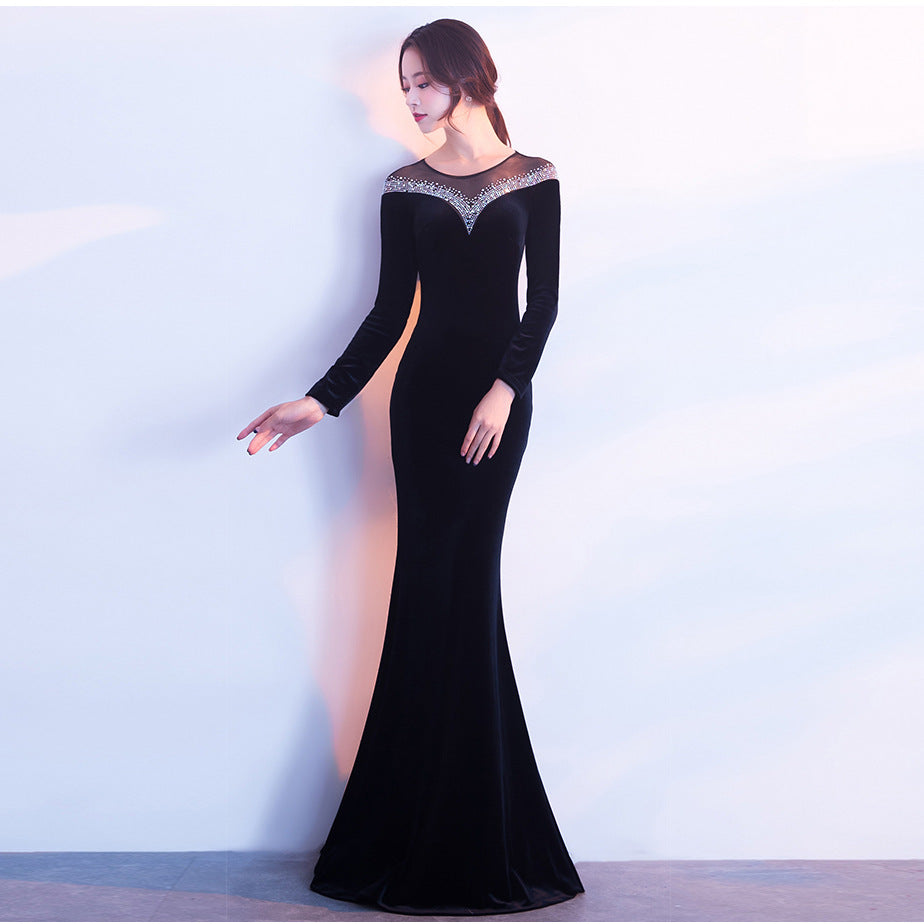 1209 silk evening dress female slim and thin banquet long sexy elegant fishtail company annual meeting