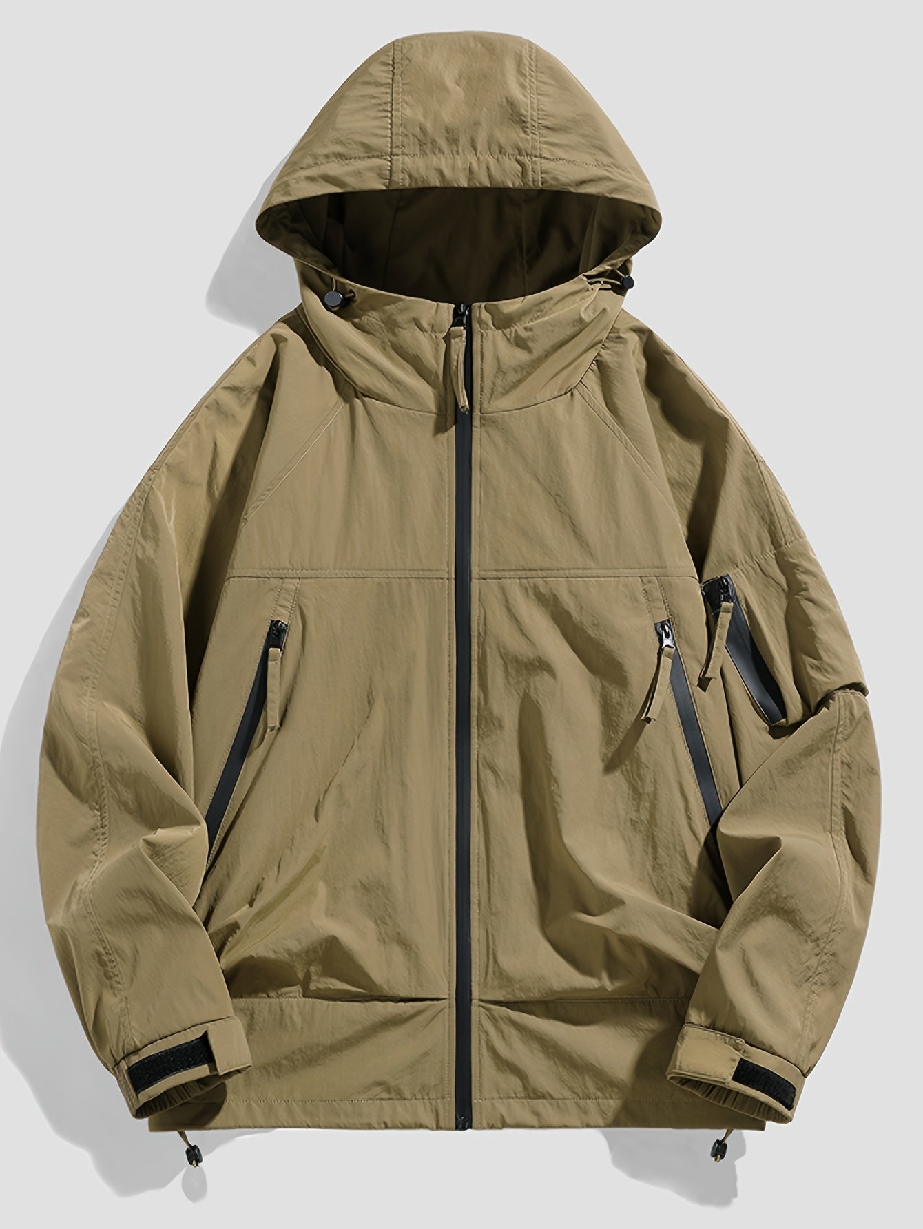 Women's Lightweight Rain Jacket, Spring/Fall Hooded Windbreaker, Polyester Blend, Non-Stretch Solid Color Sports Coat with Multi-Pocket Design for Hiking, Travel, Golf, Climbing, Fishing Outerwear