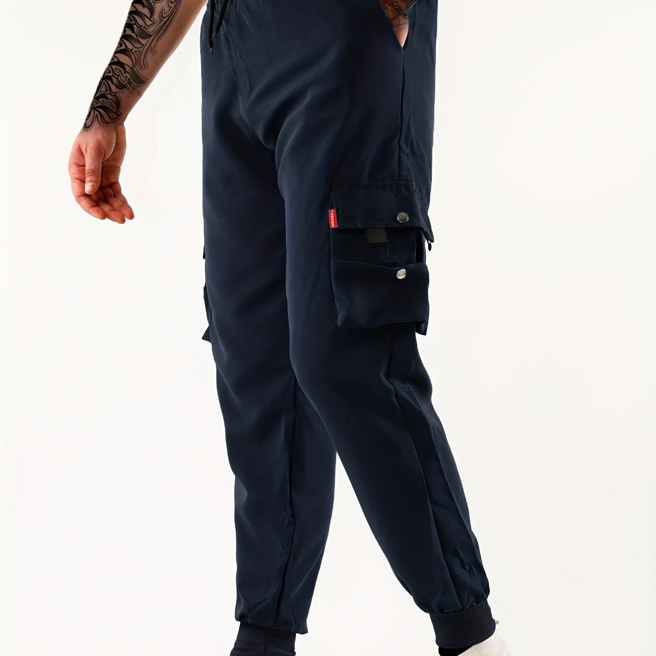 「lovevop」Classic Design Multi Pocket Cargo Pants, Men's Casual Loose Fit Drawstring Solid Color Cargo Pants/Joggers For Spring Summer Outdoor