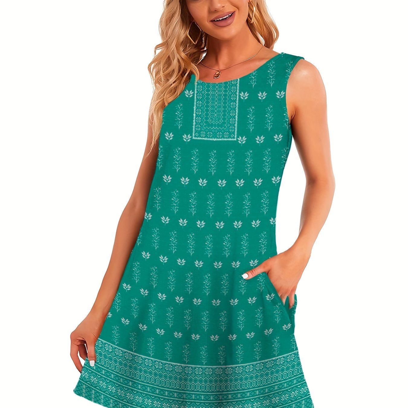 「lovevop」Boho Tank Dress, Sleeveless Casual Dress For Summer & Spring, Women's Clothing