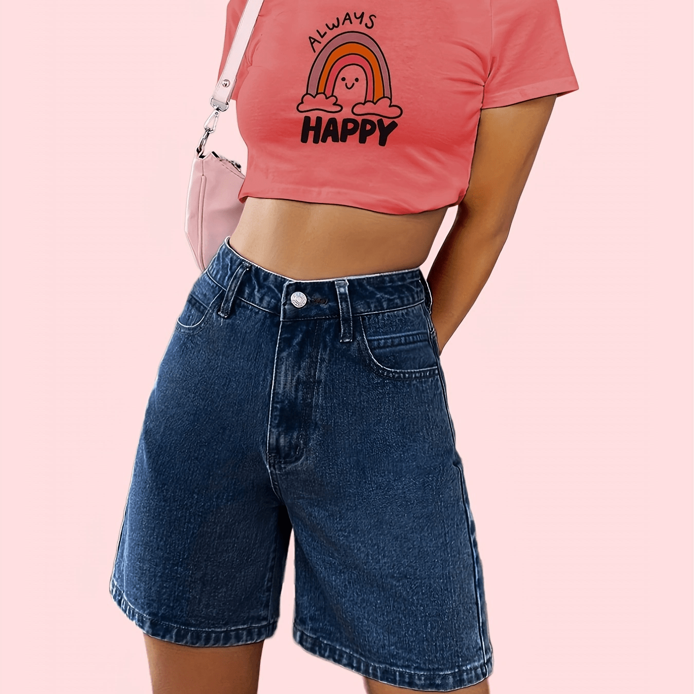 「lovevop」High Waist Denim Shorts, Loose Fit High Rise Slash Pockets Non-Stretch Short Denim Pants, Women's Denim Jeans & Clothing
