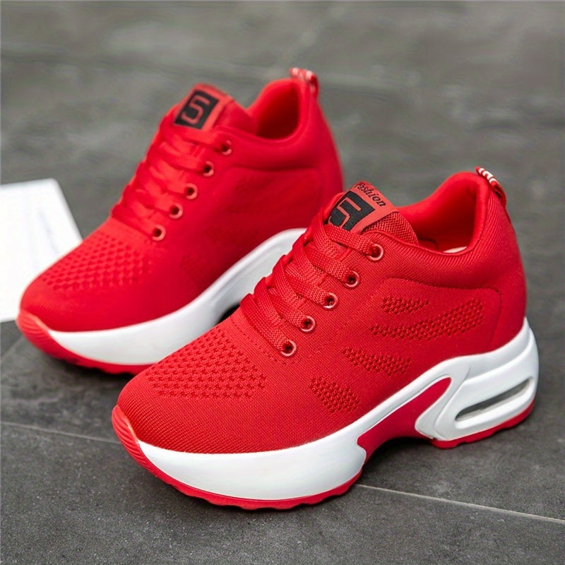 「lovevop」Women's Lightweight Mesh Sneakers, Platform Low Top Lace Up Height Increased Casual Shoes, Women's Sport Footwear