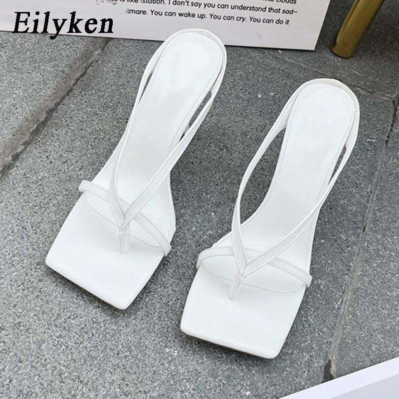 Aomzae New Slipper High Heels Shoes Fall Best Street Look Females Square Head Open Toe Clip-On Strappy Sandals Women