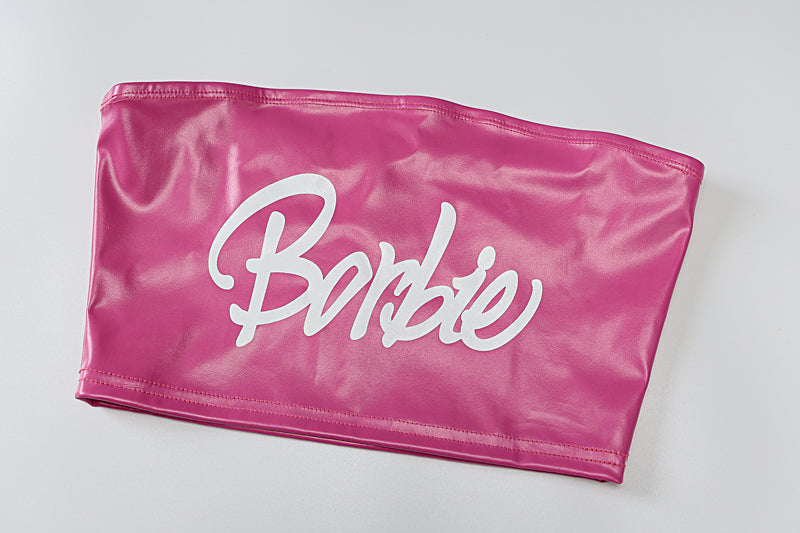 lovevop Back to college Letters Print Leather Canale Tube Crop Top Summer Women Fashion Streetwear Outfits Club Y2K Tees