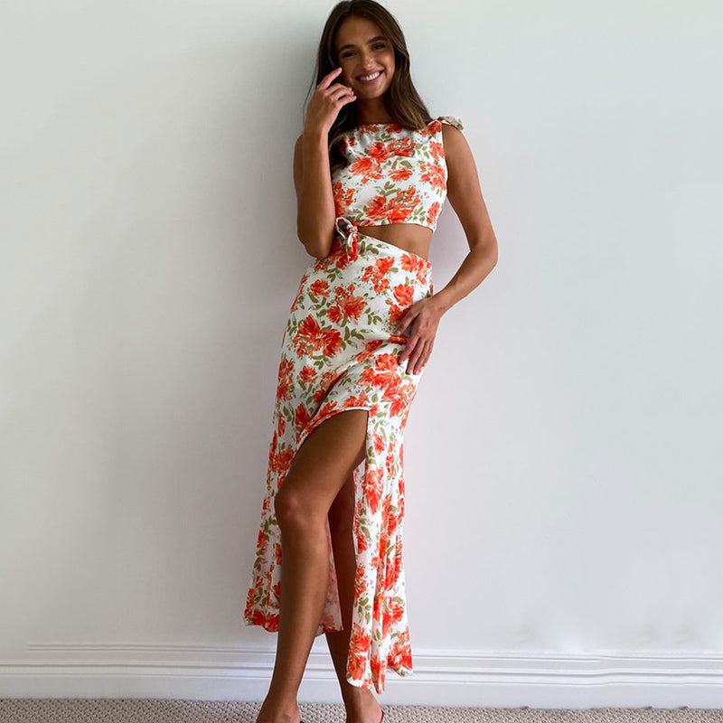 Back to college Elegant High Waist Sleeveless Bodycon White Summer Dress Women Hollow Out Split Party Evening Dresses Vestido Mid