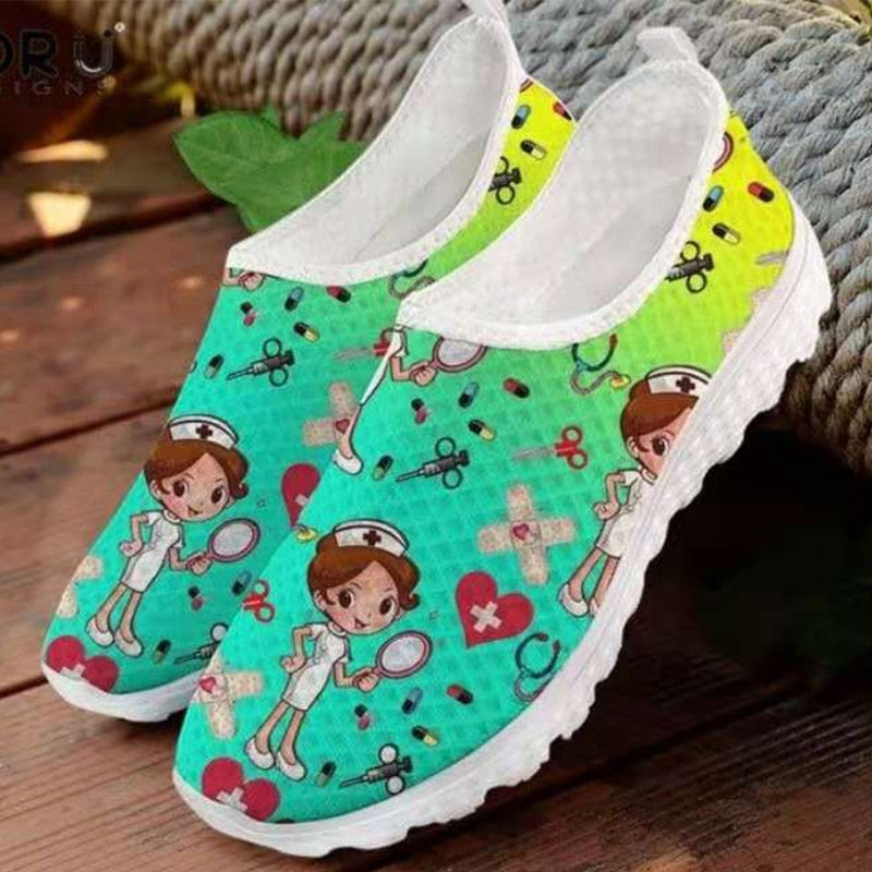lovevop Women Shoes Cartoon Nurse Print Women Sneaker Lightweight Comfortable Casual Shoes Breathable Flat Shoes Zapatillas Mujer