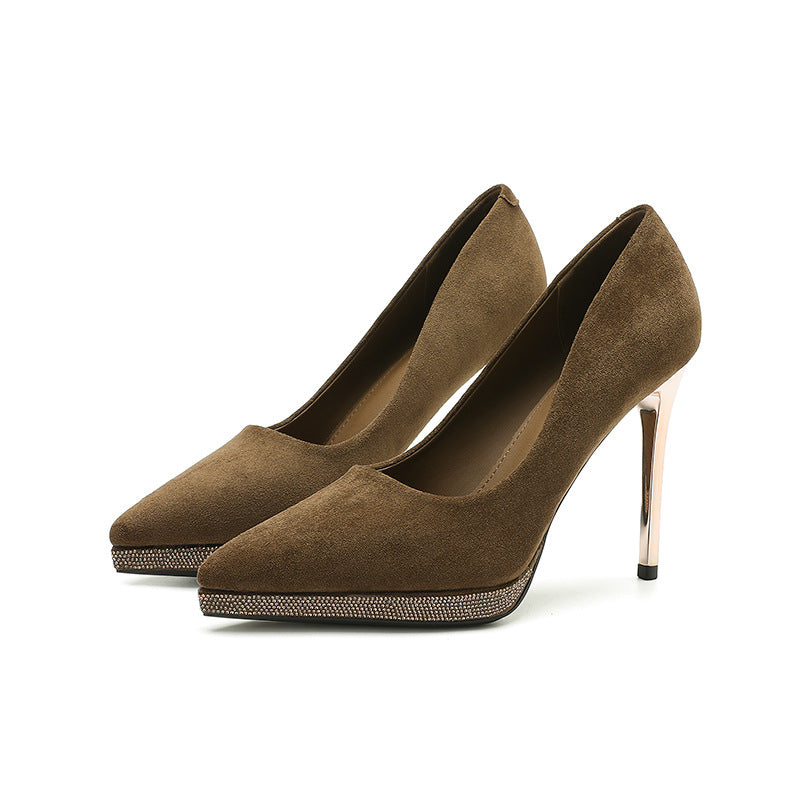 2025 1088-21 Sexy waterproof table rhinestone single shoes women's winter 2025 new suede pointed stiletto high heels