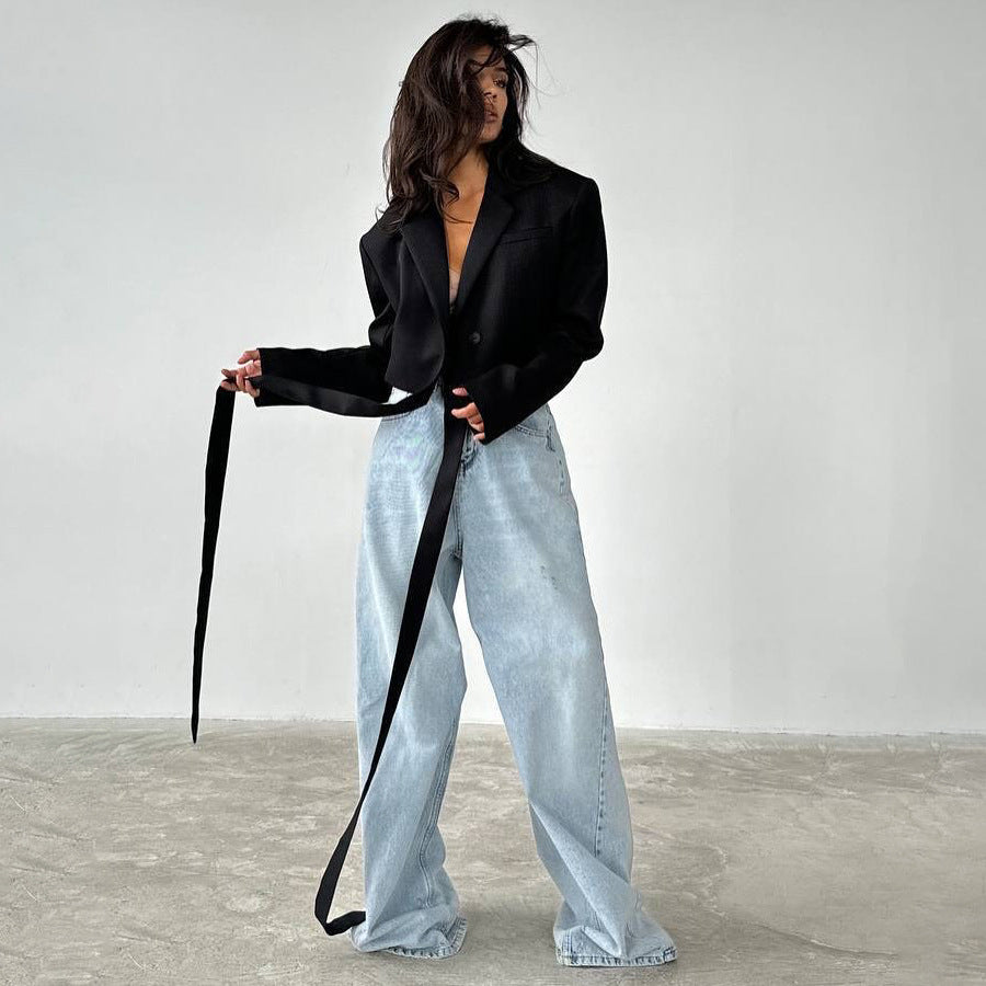 New women's clothing high-end streamer blazer women's 20025 new solid color simple versatile top women