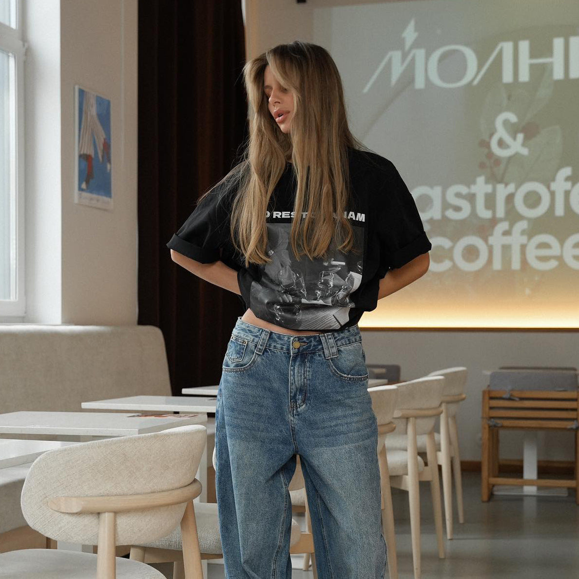 exclusively supply retro short-sleeved T-shirts for women's casual trendy brand loose large-size tops