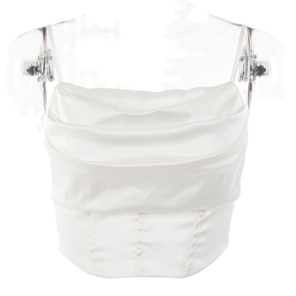 2025 Popular trade hot-selling summer new top fashionable drape collar design halter suspender sexy tube top T-shirt