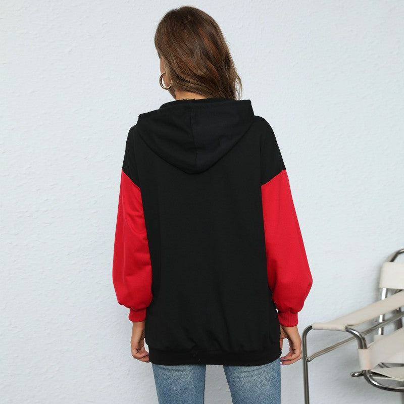 LOVEVOP New popular autumn contrasting color hoodie 2025 letter printing casual sports hooded sweater women