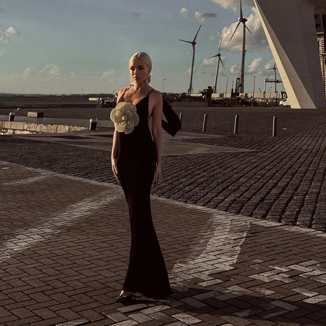 LOVEVOP black suspender backless slim gold flower dress long dress clothing new dress wholesale