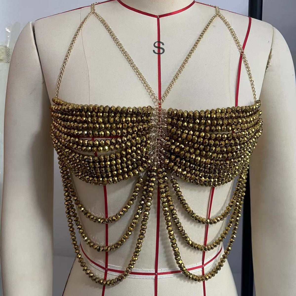 2025 F4923Y vestbeaded Bra neck top small vest body chain chest chain real shot