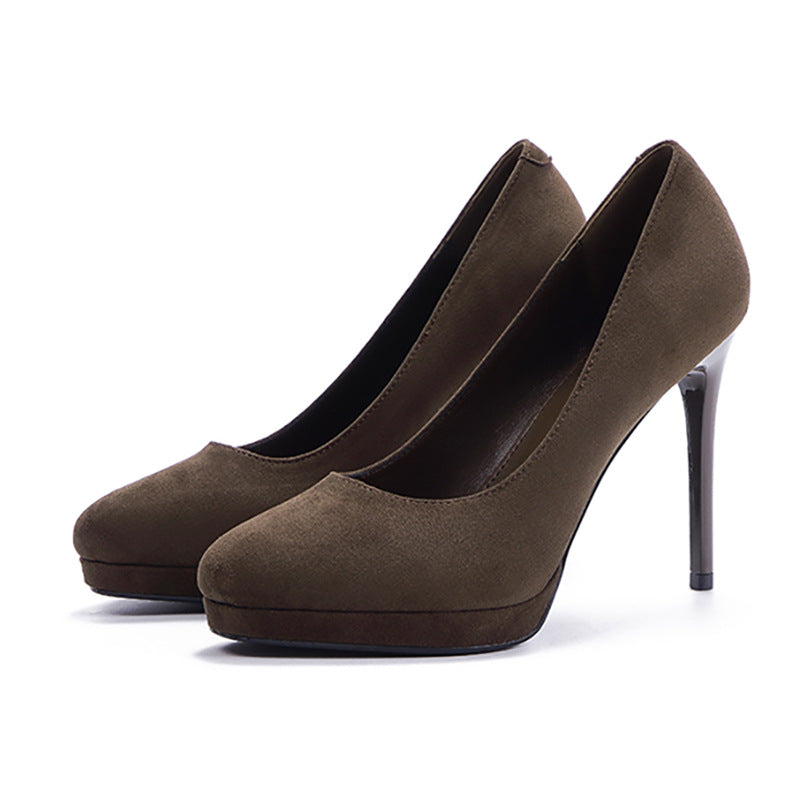 2025 106-2 Waterproof table high heels women's thin heels 2025 spring new sexy suede super high heels single shoes are not tired