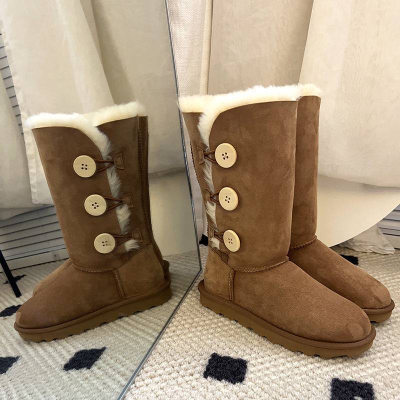 2025 Snow boots high boots popular winter warm thickened velvet non-slip flat women's shoes