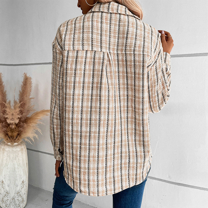 LOVEVOP trade Hot autumn and winter new 2025 small fragrant design jacket retro plaid cardigan