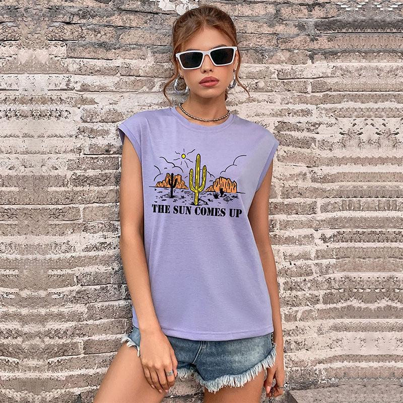 LOVEVOP Cross-border new popular summer 2025 T-shirt vest round neck trend printed top Guangzhou sleeveless Popular trade T-shirt