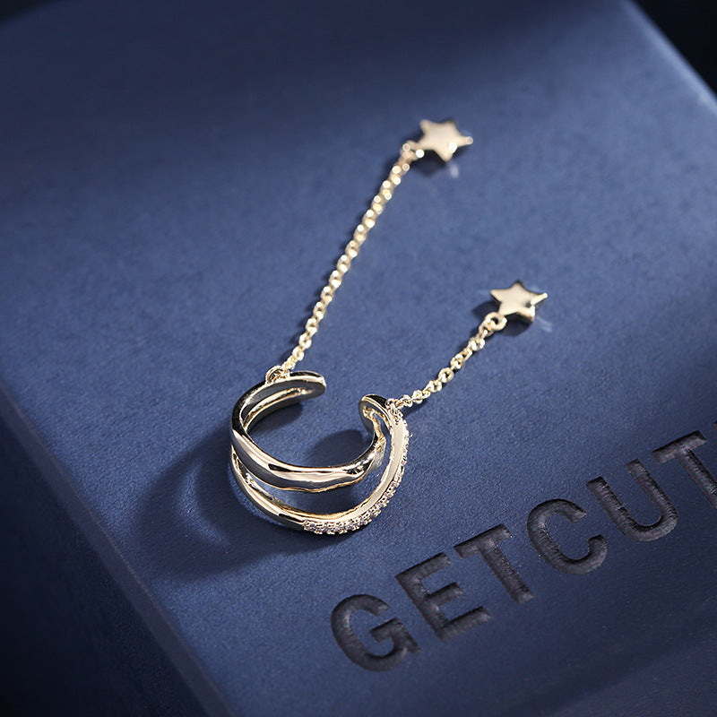 2025 niche Internet celebrity temperament ear clip ear buckle fashion personality design five-pointed star tassel ear bone clip