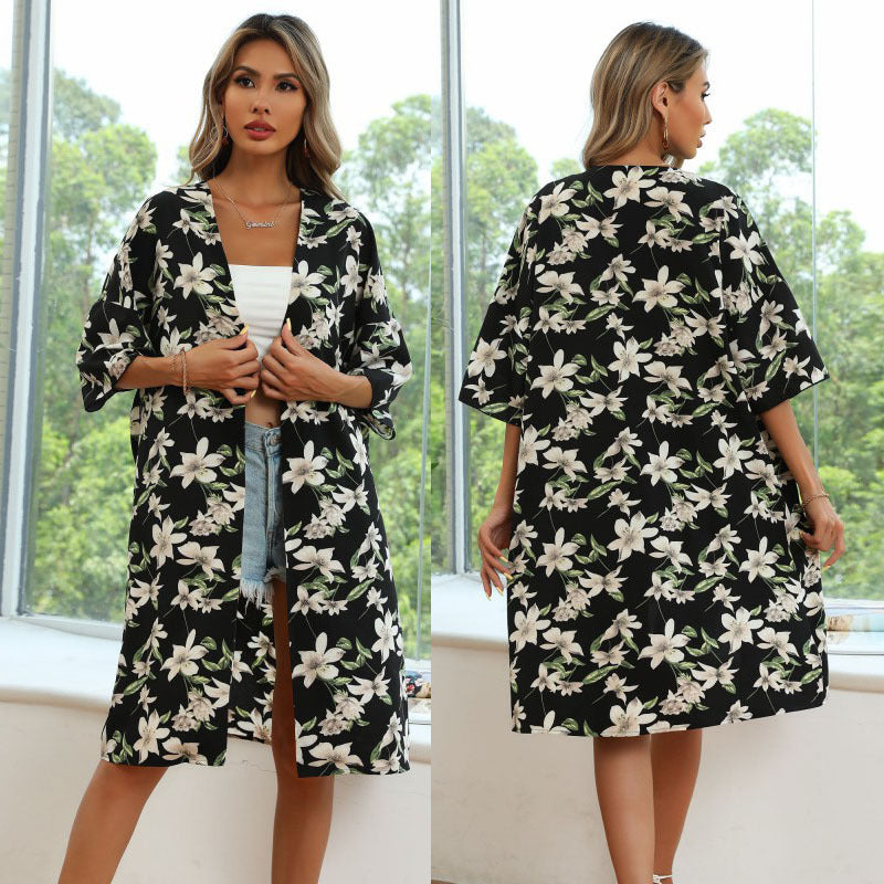 LOVEVOP 2025 women's clothing top Hot summer thin short-sleeved jacket medium and long cardigan women's coat