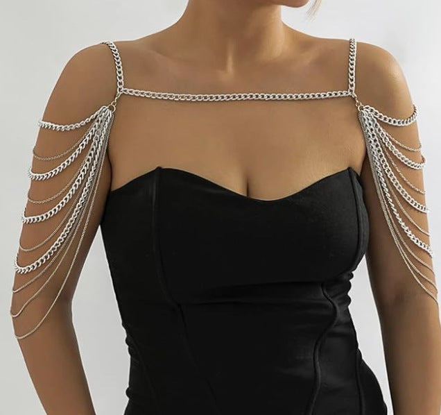 2025 LH4705 necklace jewelry, sexy multi-layer metal fringed shawl, street shot nightclub women's shoulder chain body chain