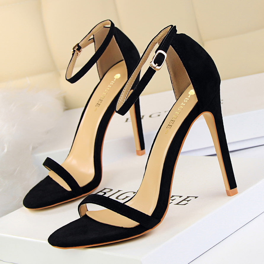 2025 126-A9 fashion simple stiletto high heel suede open-toe with sexy nightclub high heels women's sandals