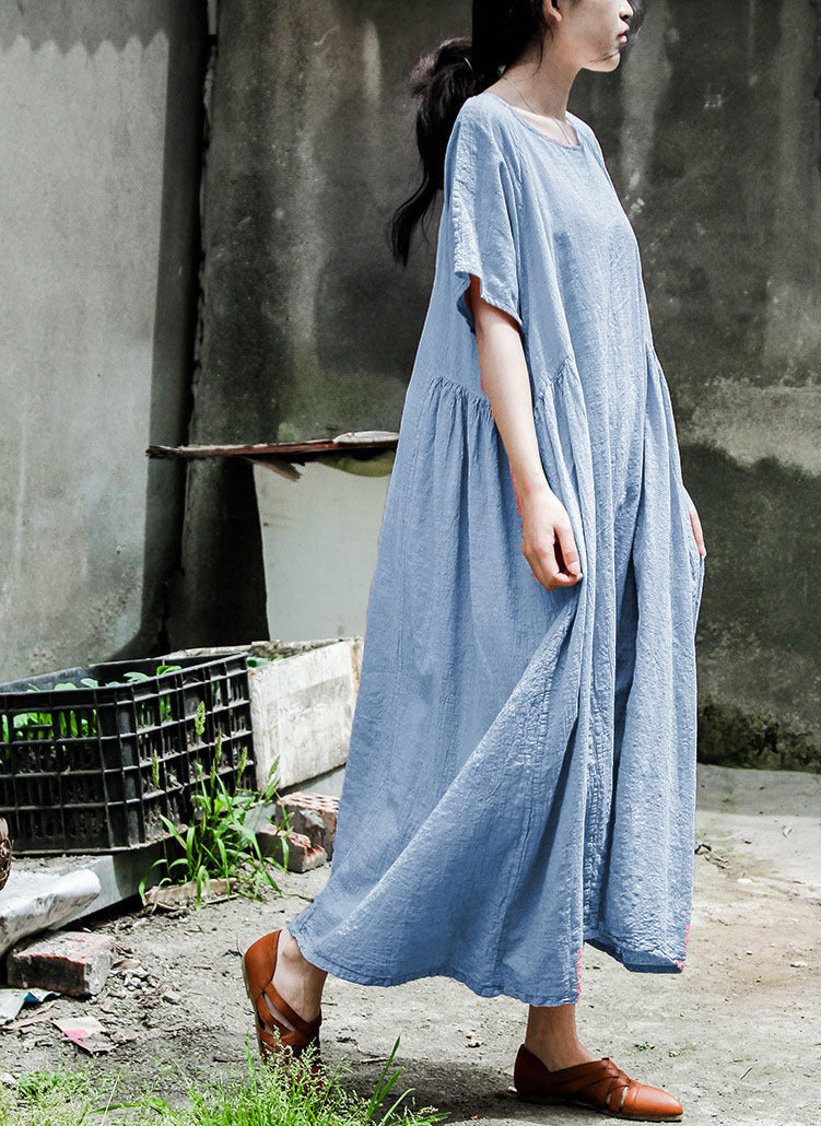 spring and summer small man looking thin and comfortable robe sand washed cotton and linen literary and simple fold dress