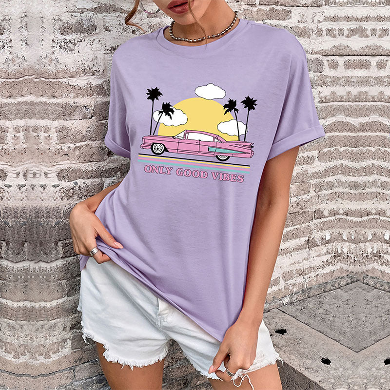 LOVEVOP New popular Summer 2025 Women's Clothing Crew Neck Printed Basic Top Guangzhou Short Sleeve T-Shirt