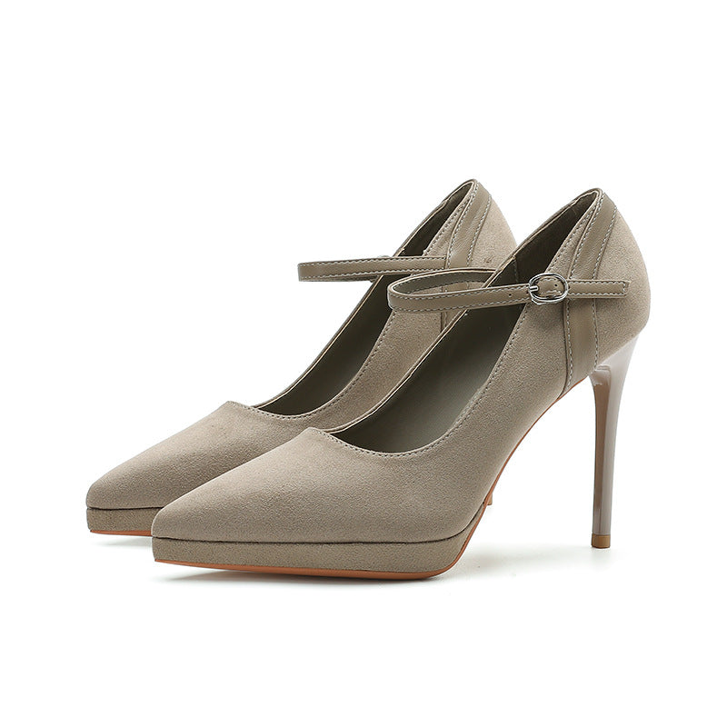 2025 1088-22 one-word waterproof table single shoes women's 2025 autumn and winter new pointed stiletto high heels women's suede women's shoes