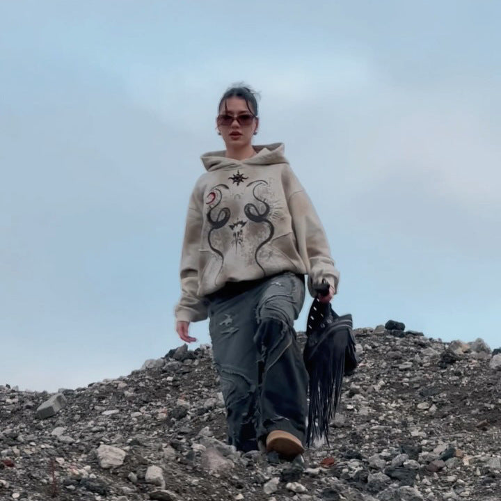 new digital 3D crew neck hooded sweater street trend street style woman comfortable snake snake picture