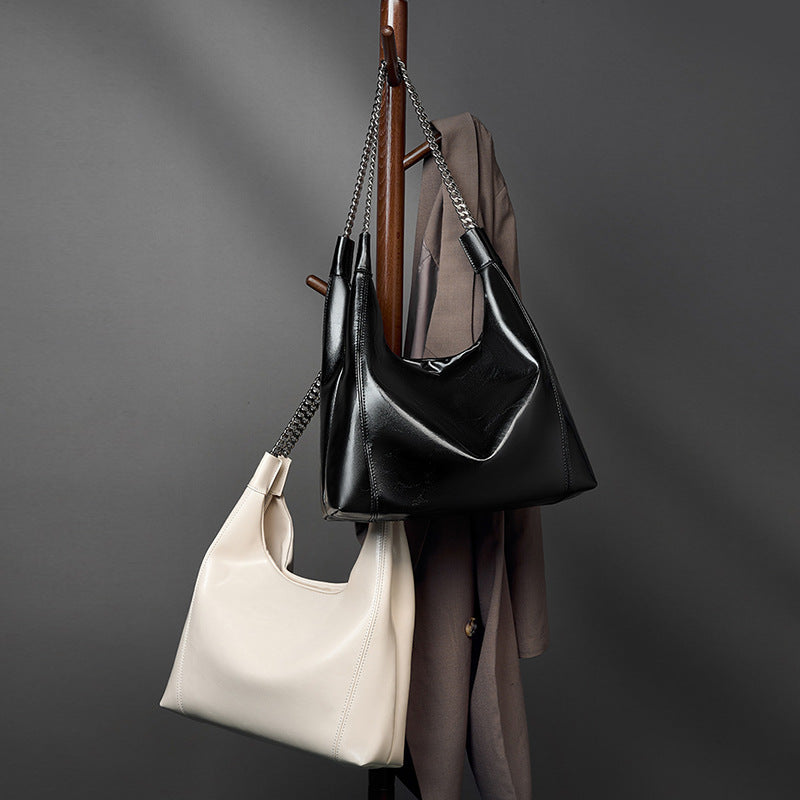 Korean chain tote bag large-capacity bag popular new bag fashionable commuter cowhide women's bag shoulder bag